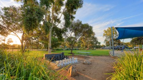 The outdoor chess set at Yarrawonga Riverlands Tourist Park