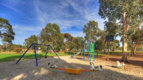 The large safe kid's playground at Yarrawonga Riverlands Tourist Park